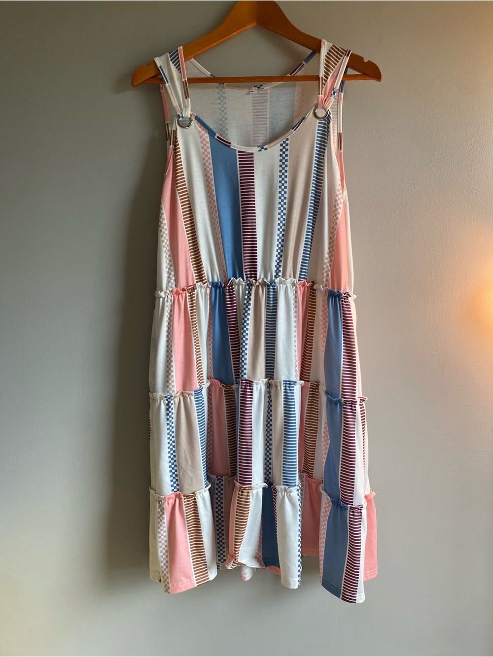 Striped Tiered Sundress in Pink & Blue - Casual Summer Dress
